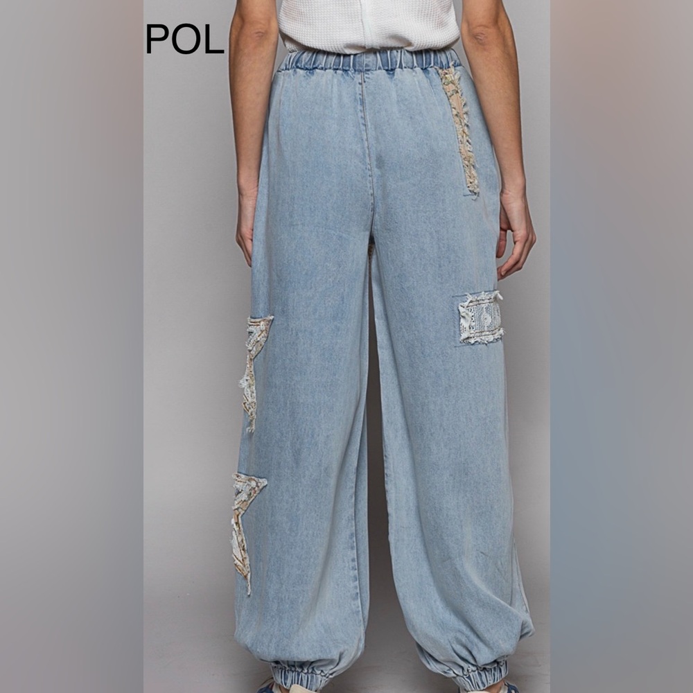 BPB219-1๐๐คPOL Light Blue denim joggers wStar Embellishment! perfect day2date! - Picture 3 of 7